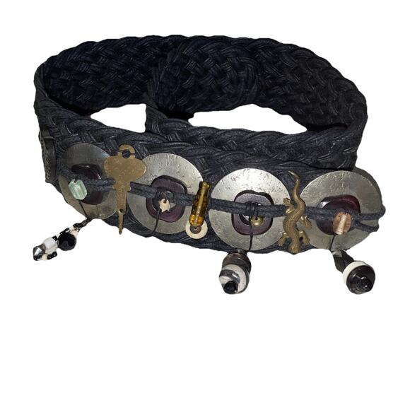 Vintage OOAK Marjorie Baer San Fran Artisan Woven Boho Mixed Metal Beaded Belt main image 6